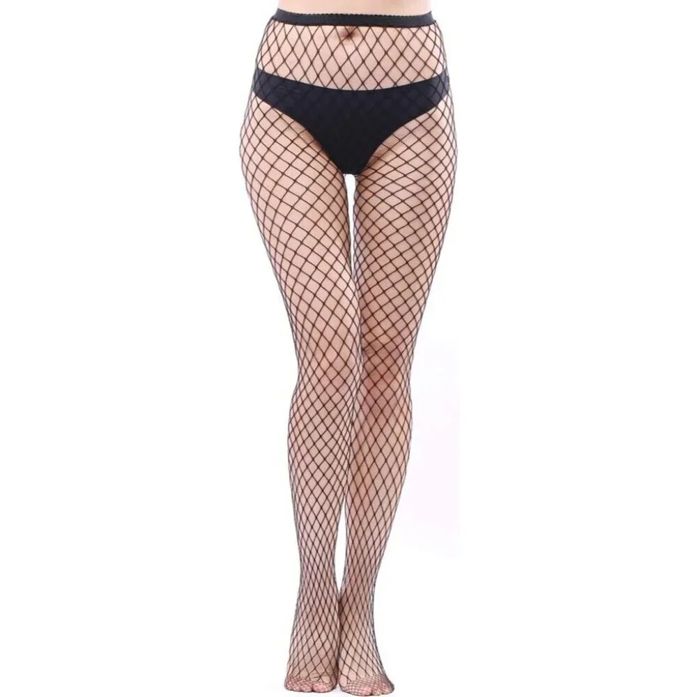 🆕Women's Black Fishnet Tights with Wide Diamond Pattern Comfortable and Stylish